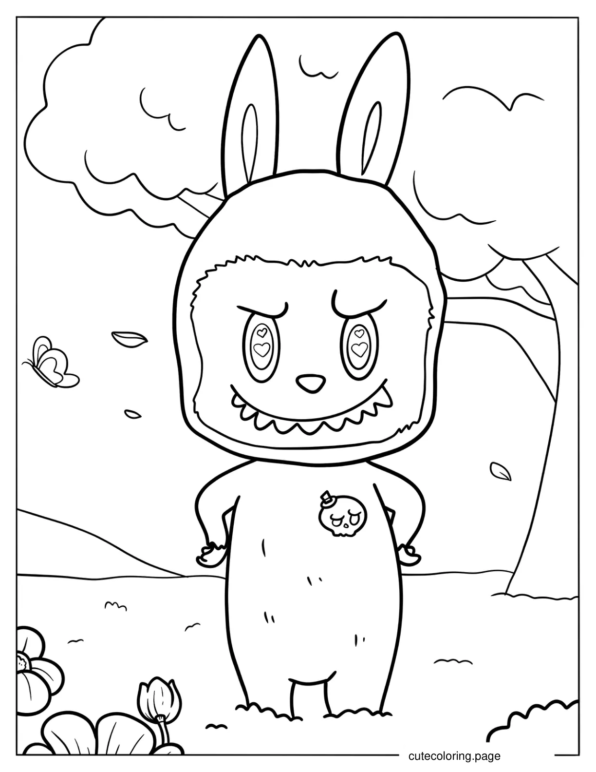 Cute Mega Labubu In Nature Coloring Sheet coloring page
