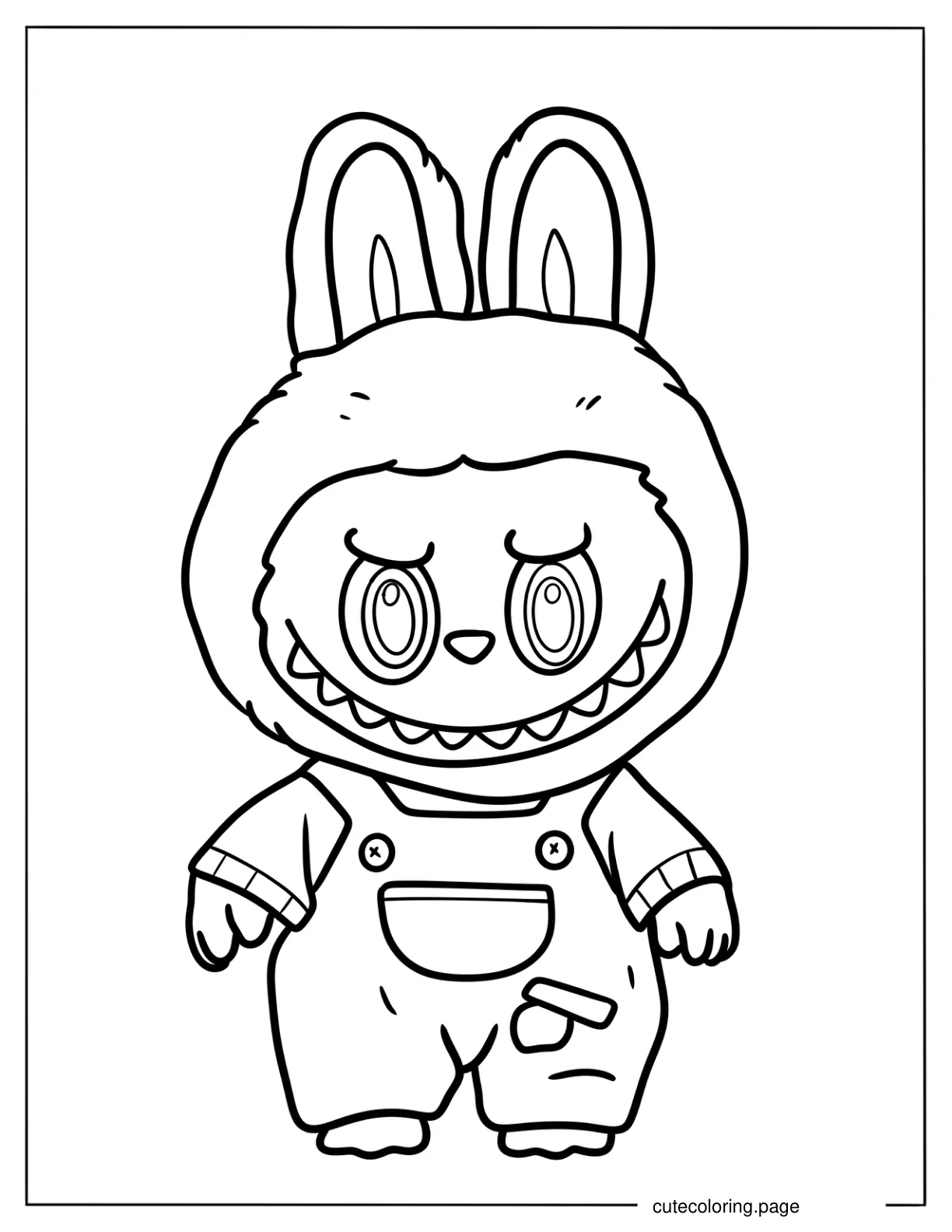 Easy Labubu In Overalls Coloring Page For Kids coloring page