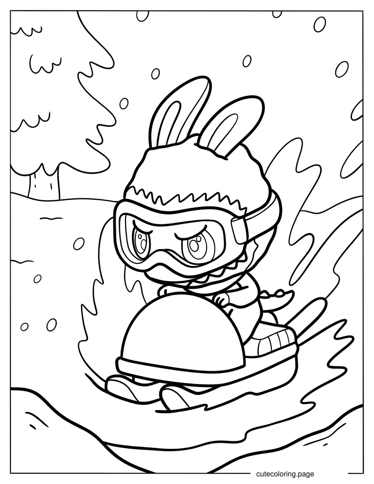 Labubu Driving A Snowmobile Coloring Page For Kids coloring page