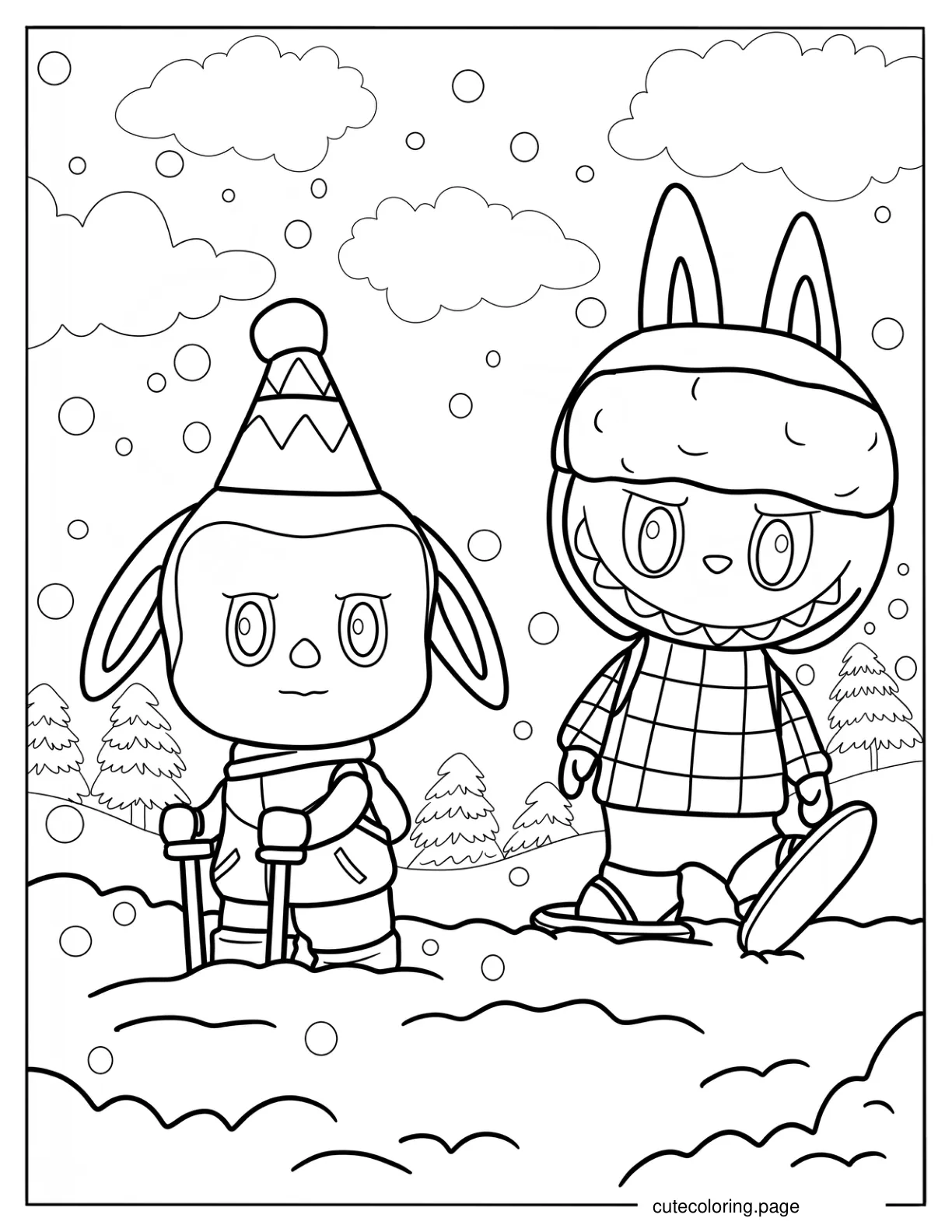 Labubu Skiing Coloring Sheet coloring page