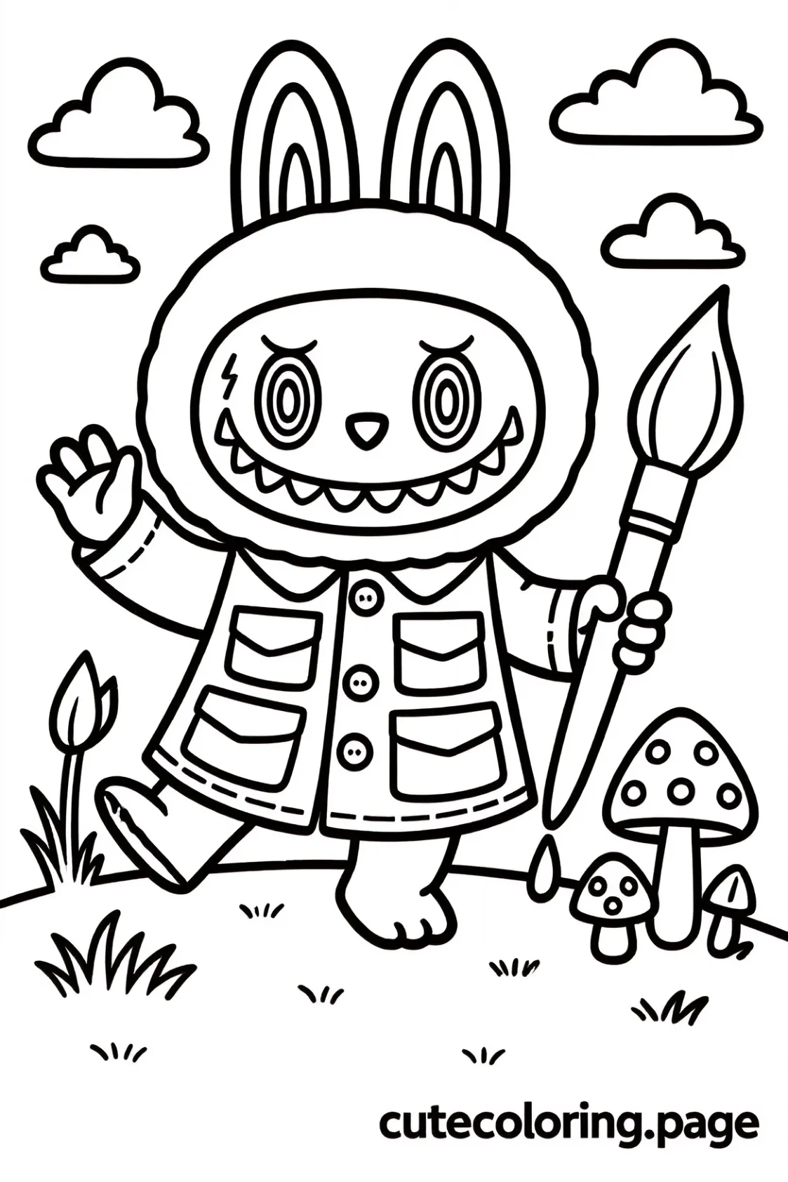 Labubu Waving Mushroom coloring page