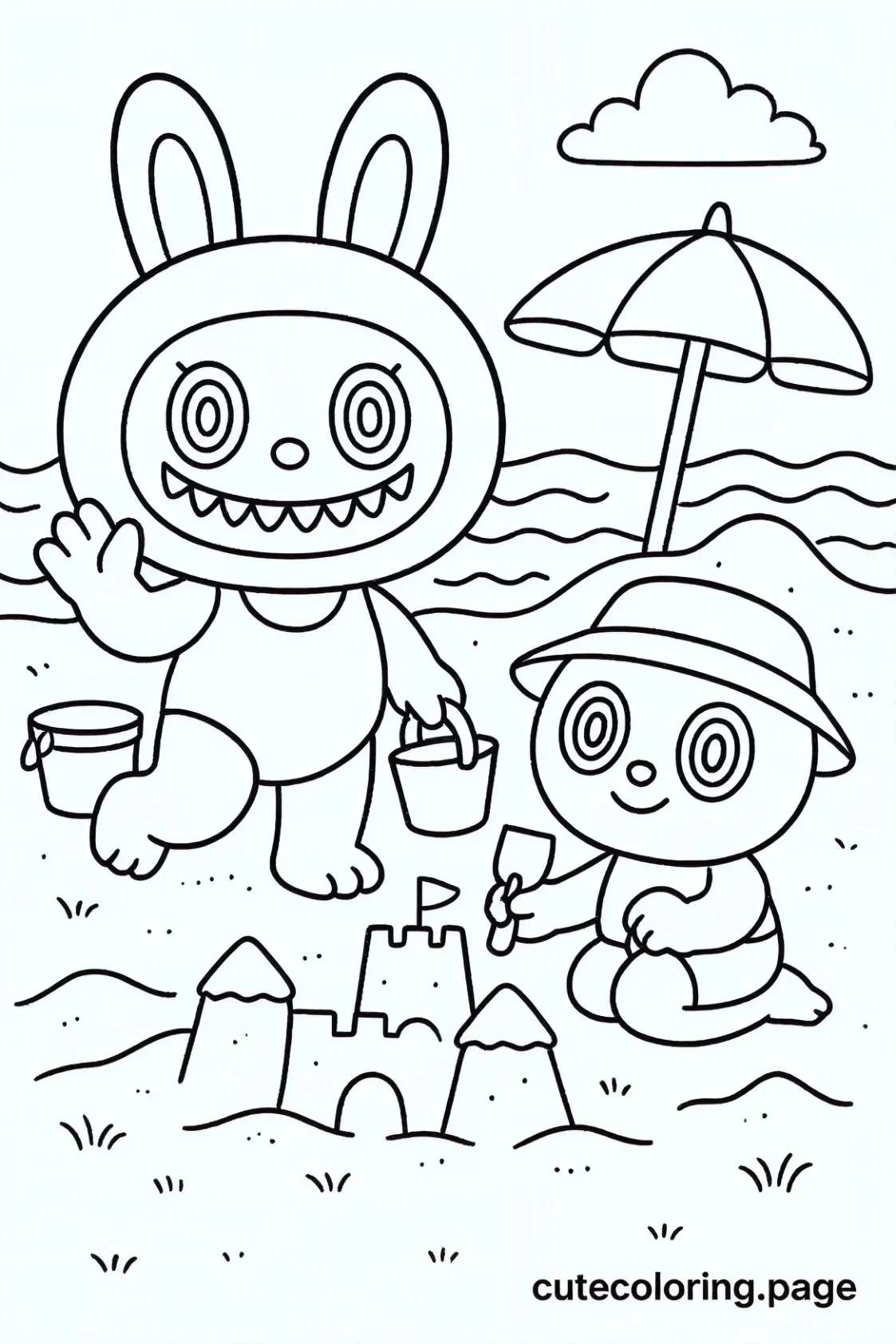 labubu in beach coloring page