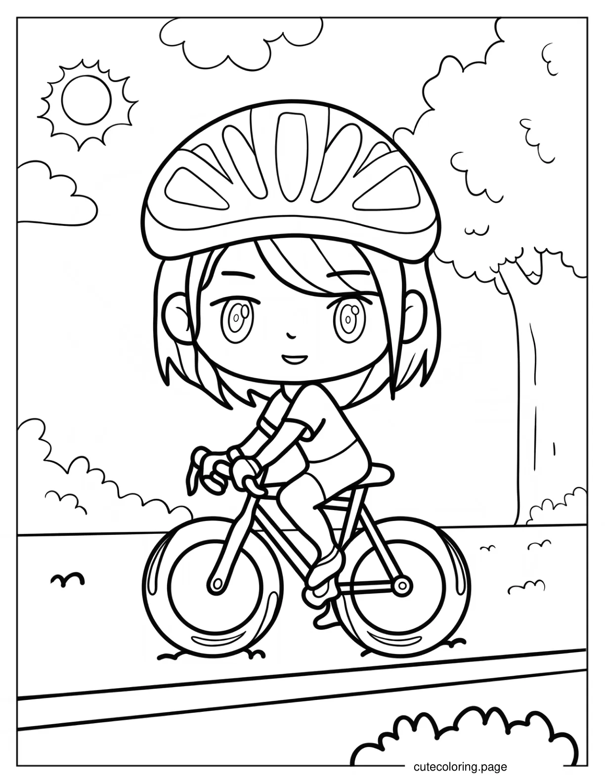 Anime Girl Riding Bicycle Coloring Sheet coloring page