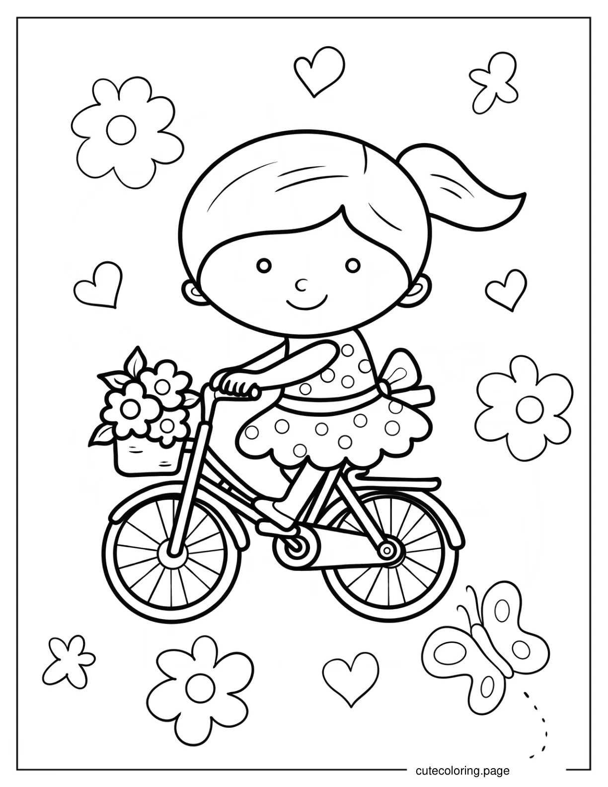 Chibi Girl On A Bicycle Coloring Sheet For Preschoolers coloring page