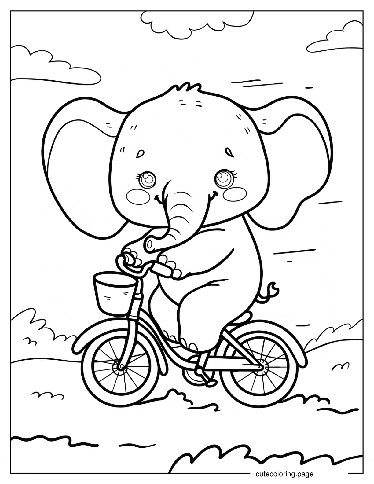 Cute Elephant On A Small Bicycle Coloring Page coloring page