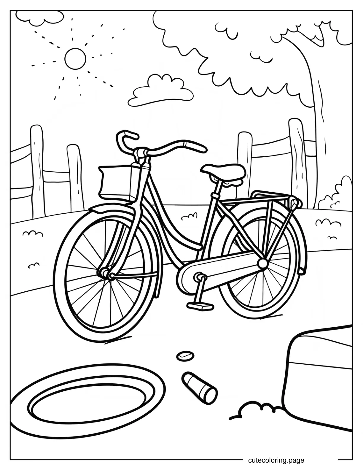 Delivery Bicycle Parked On The Road coloring page