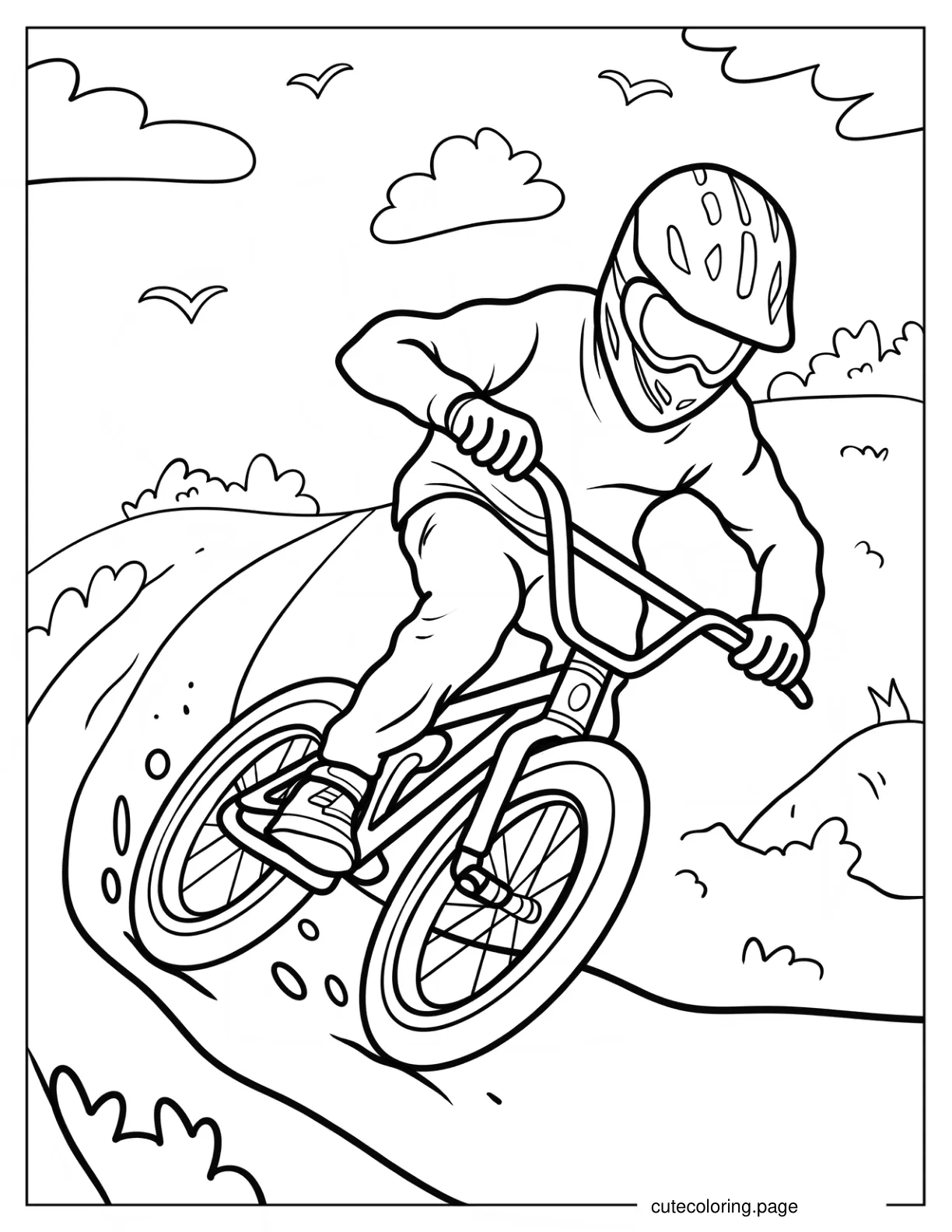 Professional Cyclist Riding Through Mud coloring page