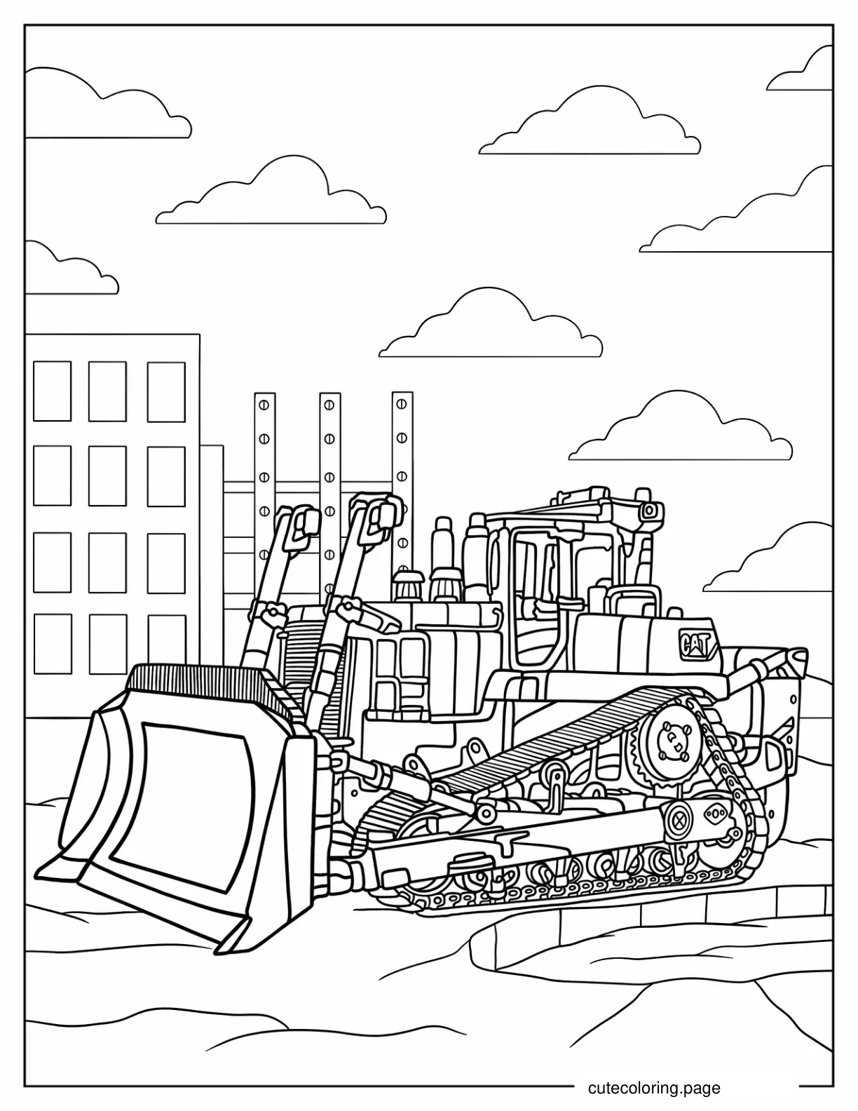 Cat Track Type Bulldozer In City Construction Site coloring page