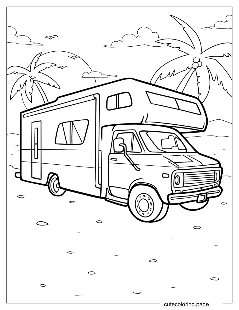 Classic Campervan Motorhome At The Beach coloring page