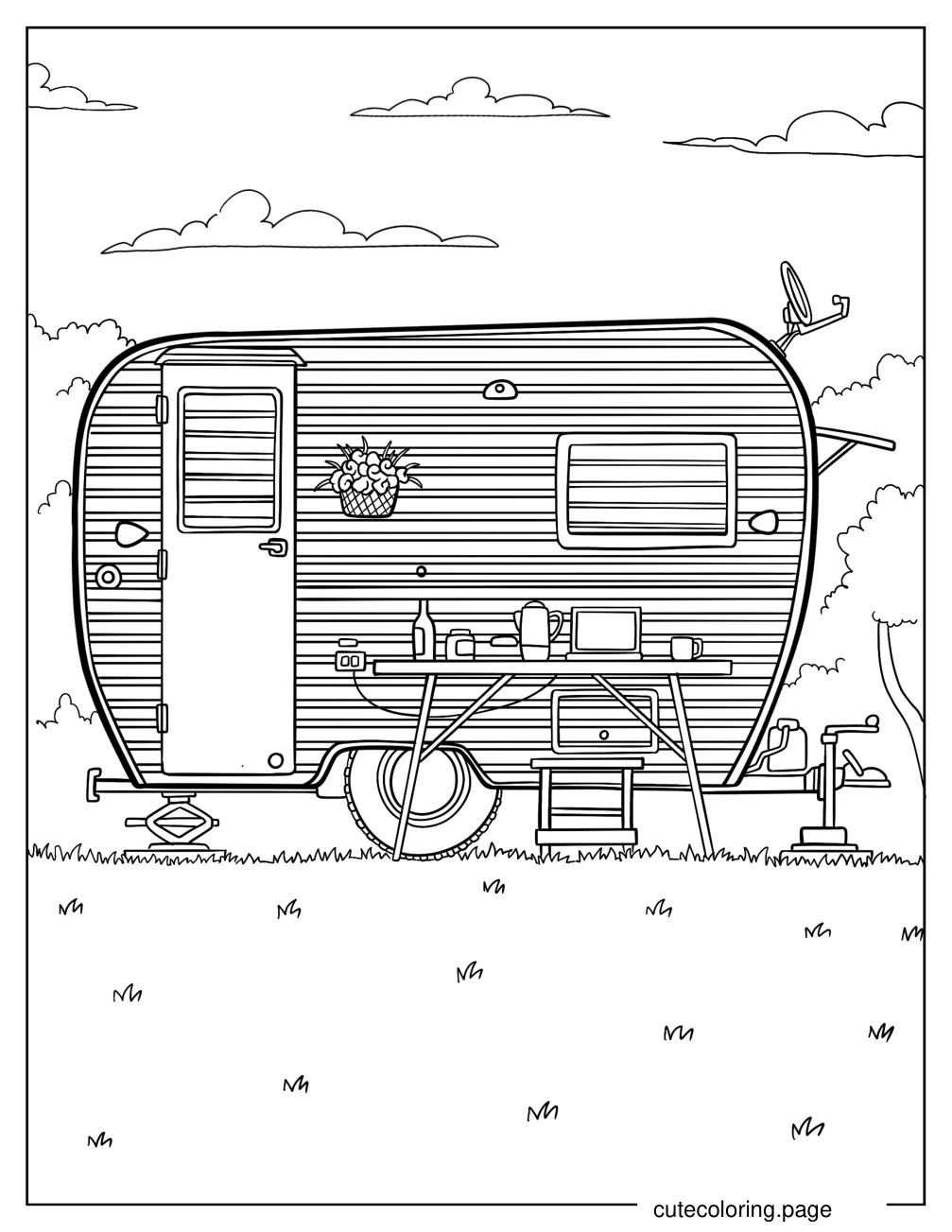 Cozy Aloha Campervan Trailer Coloring Page coloring page