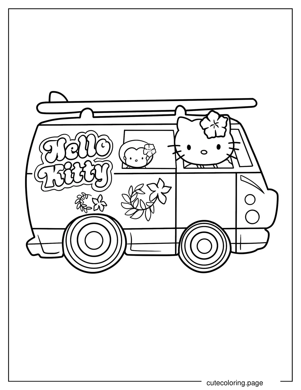 Kawaii Hello Kitty Camper Van Coloring Page For Kids coloring page