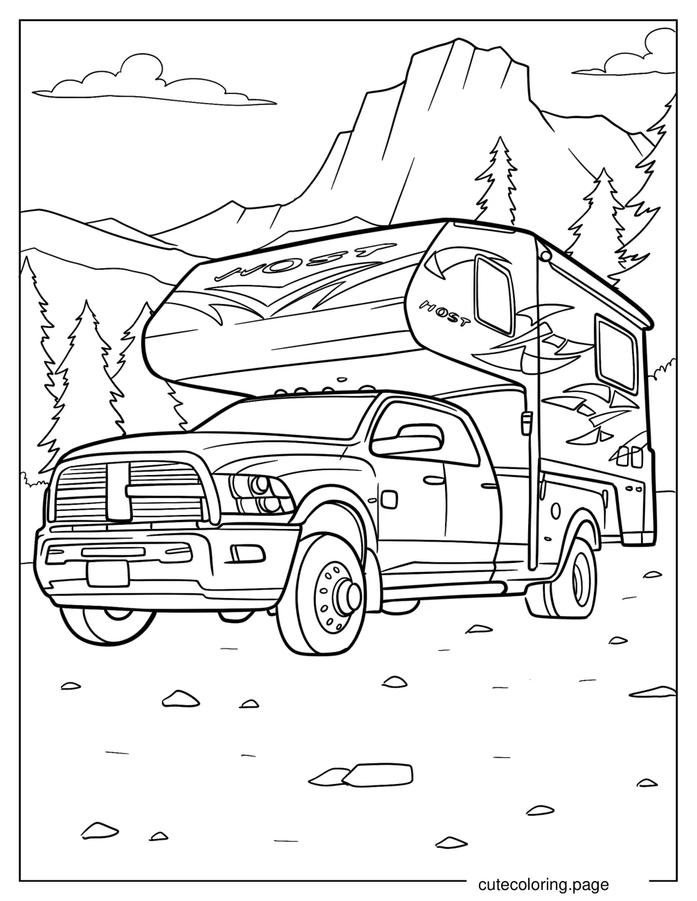 Large Modern Camper In The Forest Coloring Page coloring page