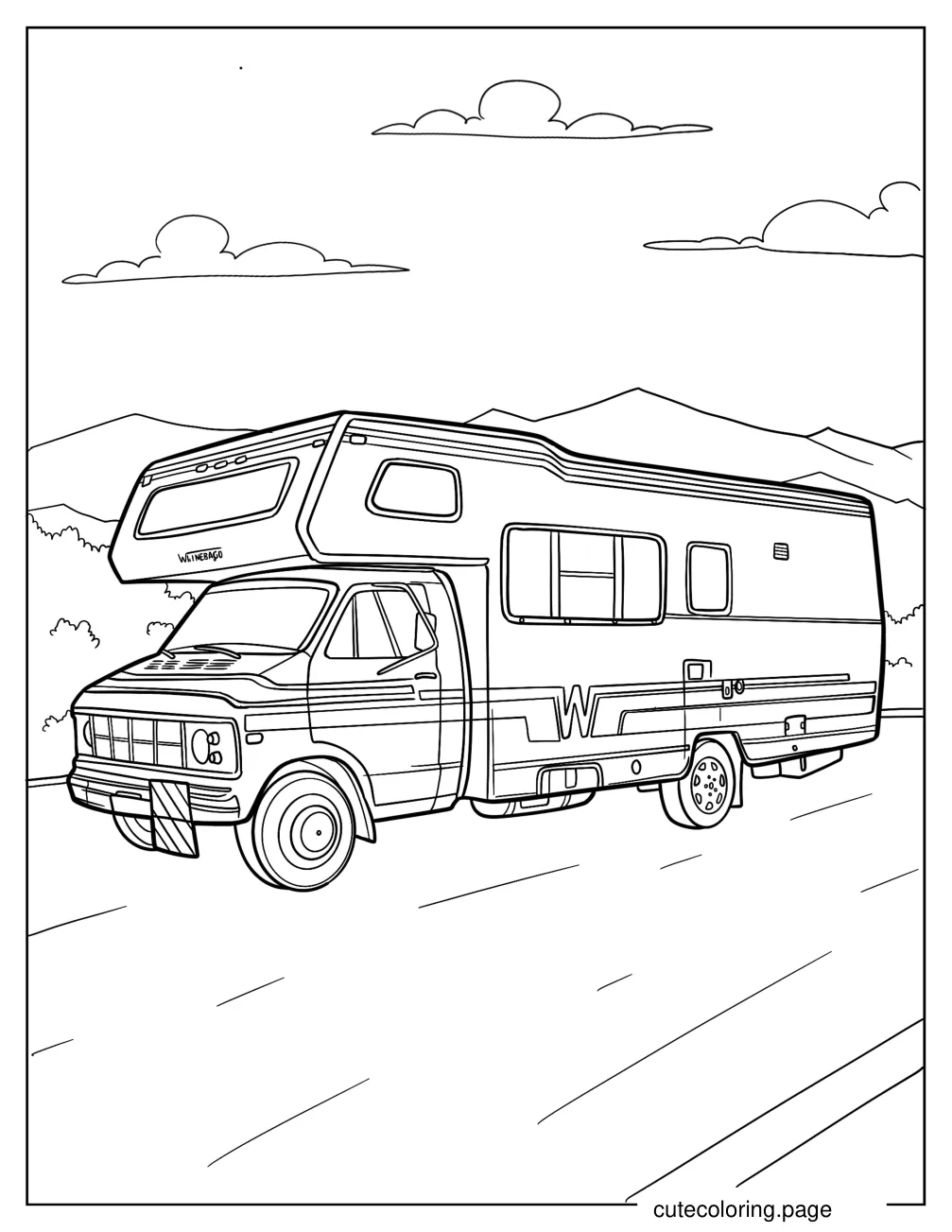 Large RV On The Road Coloring Page For Kids coloring page