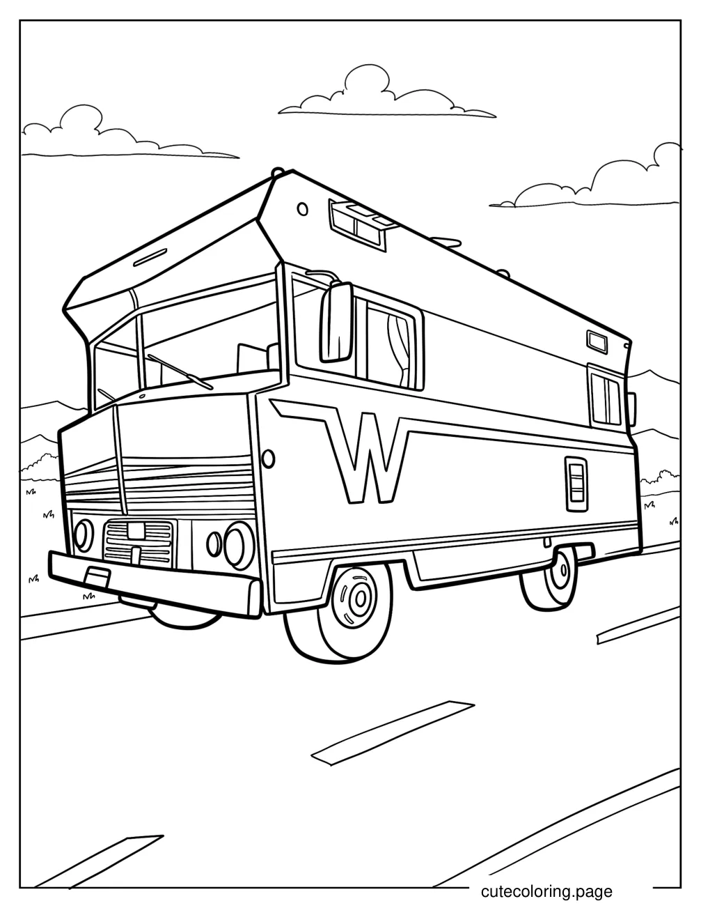 Simple 1968 Winnebago F17 Camper Coloring Page For Kids coloring page