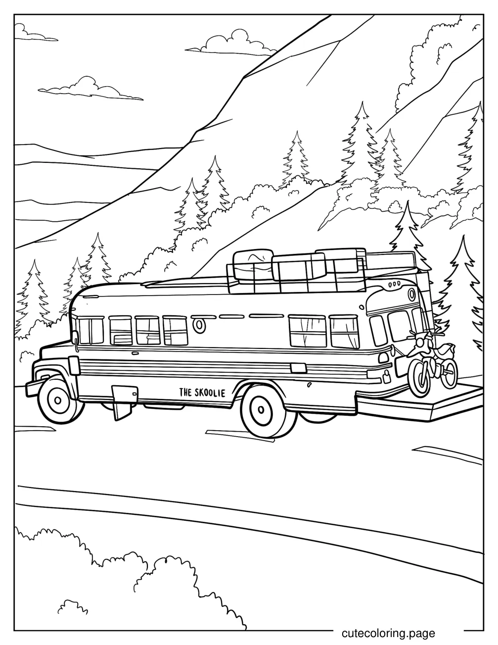 Skoolie Camper On The Road coloring page