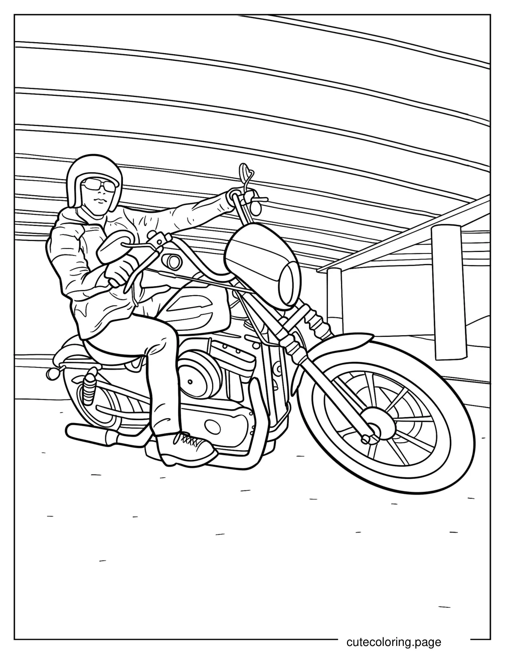 Man Riding Vintage Harley Davidson Motorcycle Coloring Page coloring page