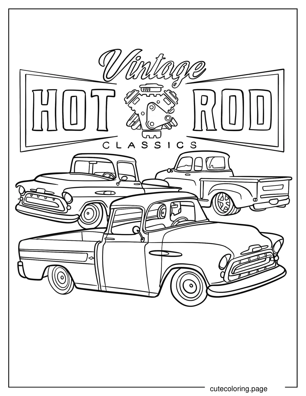 Vintage Hot Rod Classics Coloring Sheet coloring page