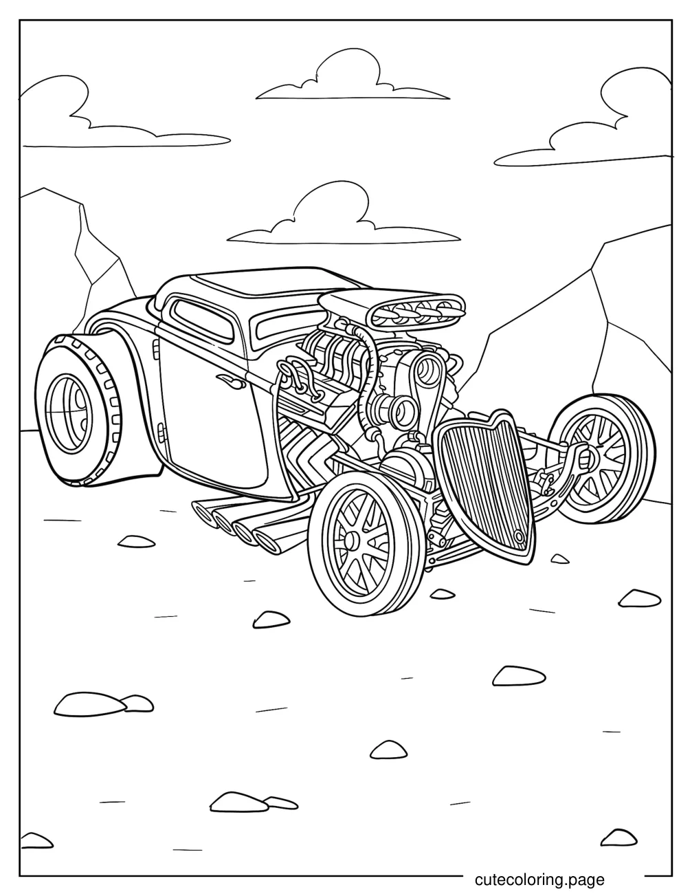 Vintage Hot Rod Design Coloring Sheet coloring page