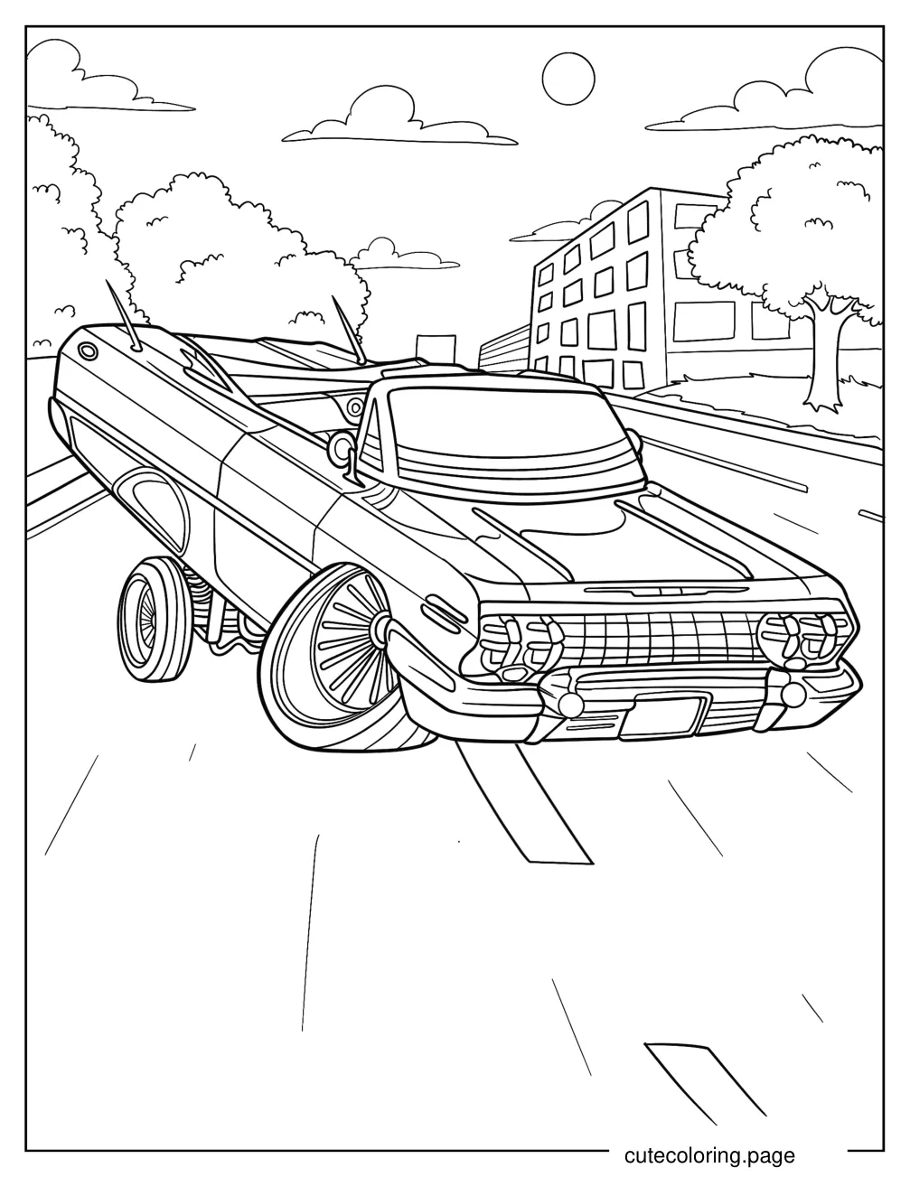 Detailed Lowrider Vintage Car Coloring Sheet coloring page