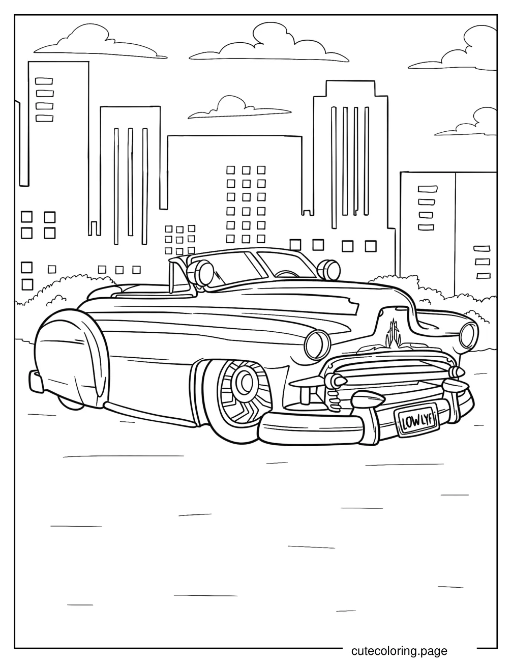 Vintage Lowrider Parked In The City coloring page