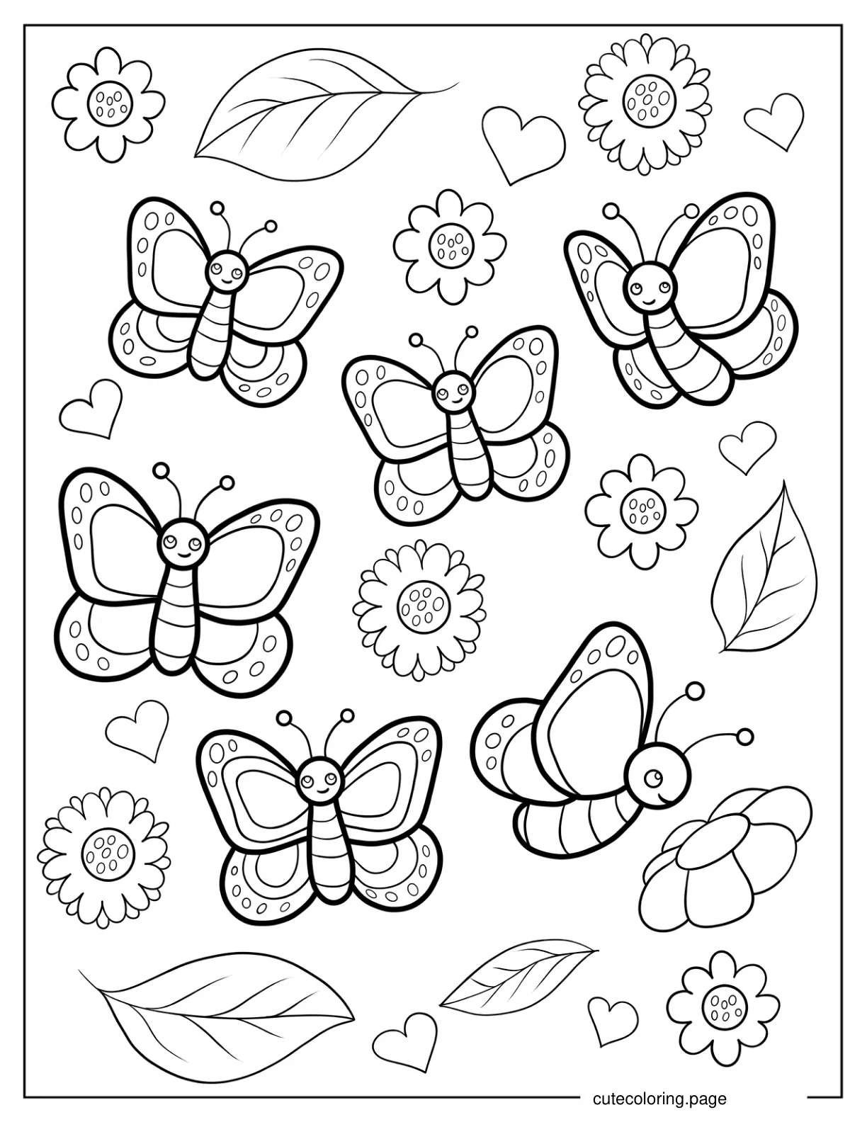Cartoon Spring Butterflies And Flowers Coloring Page coloring page
