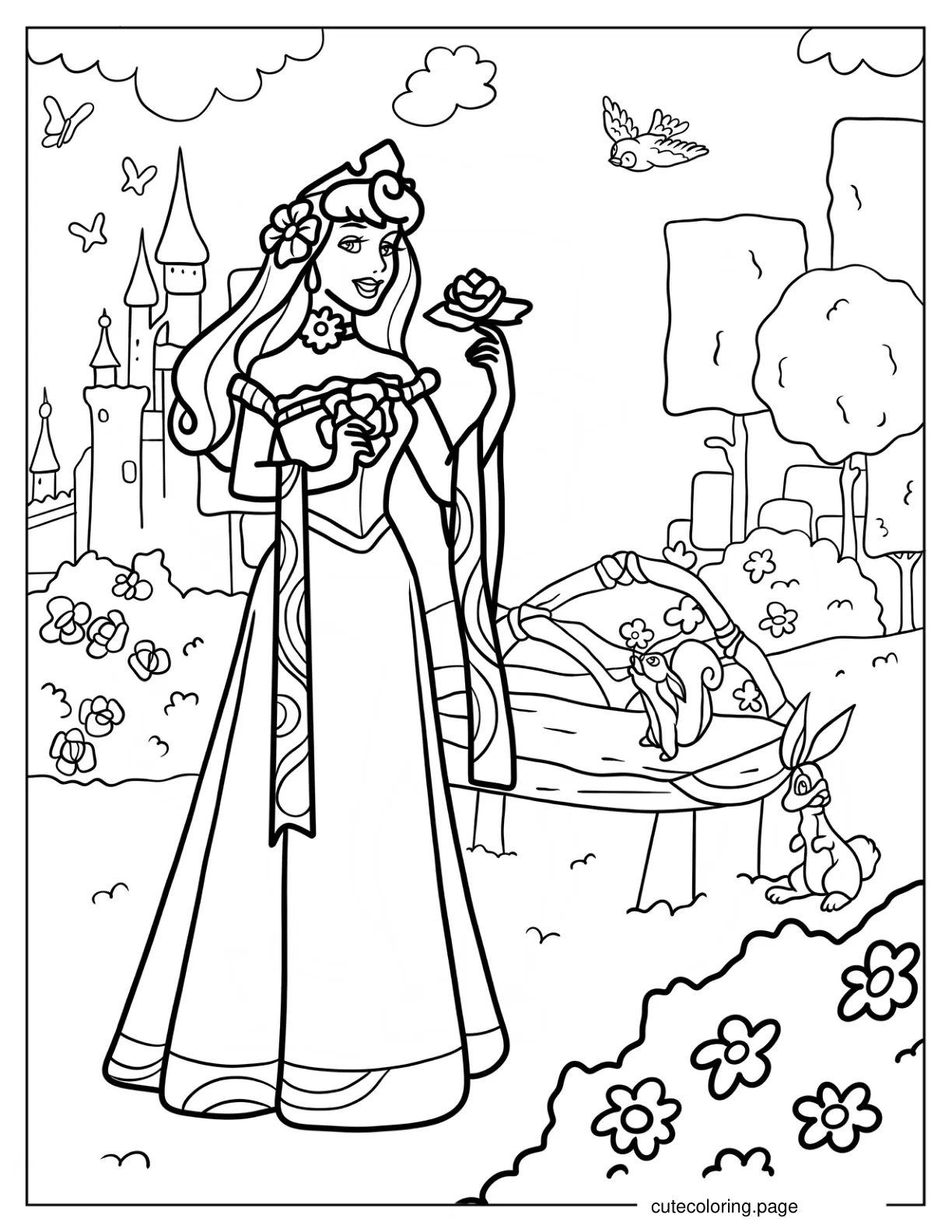Disney Princess Aurora In Spring Garden Outside The Castle coloring page