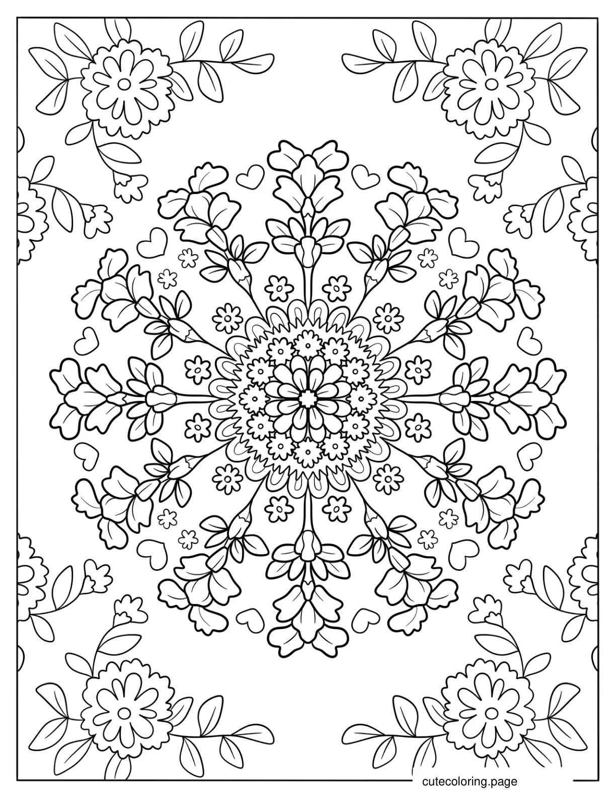 Elegant Spring Flower Mandala Coloring Sheet coloring page