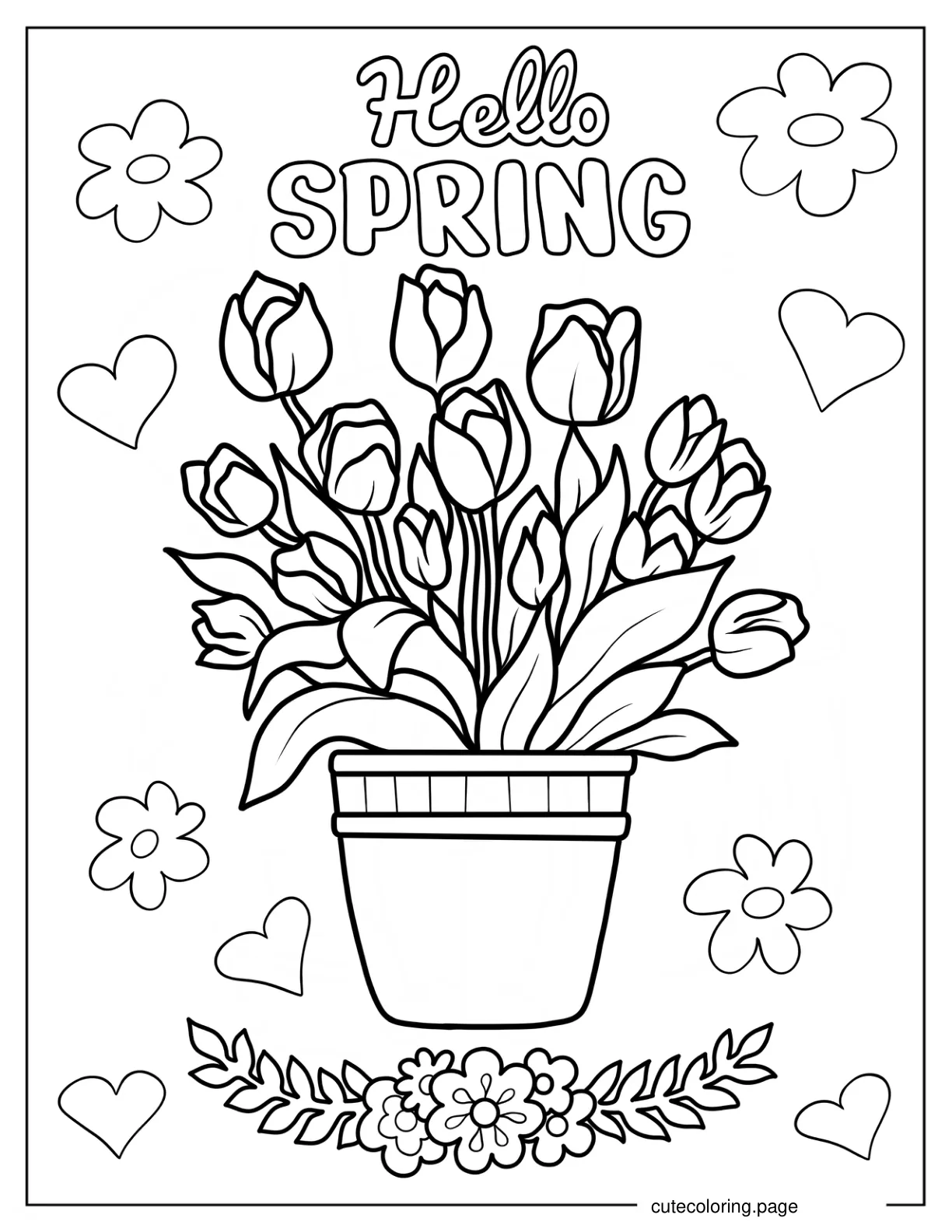 Hello Spring Flower Bouquet coloring page