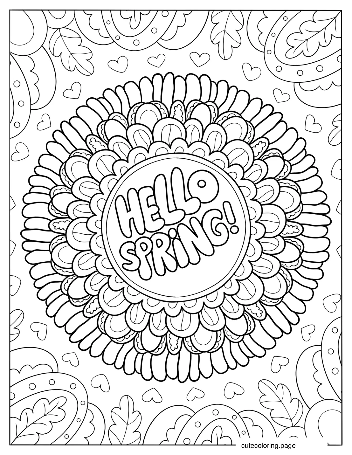 Intricate Spring Flower Mandala With Words At The Center coloring page