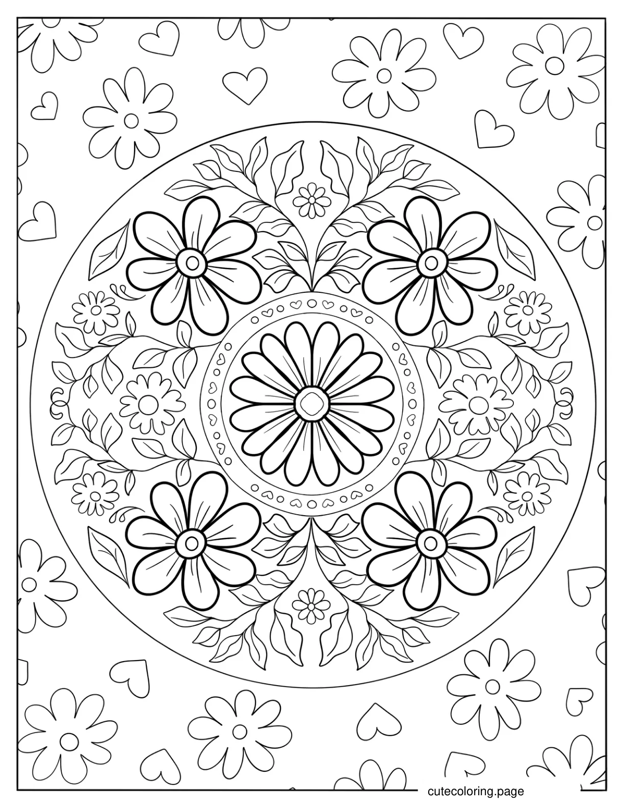 Mandala Circle Full Of Blossoming Spring Flowers coloring page