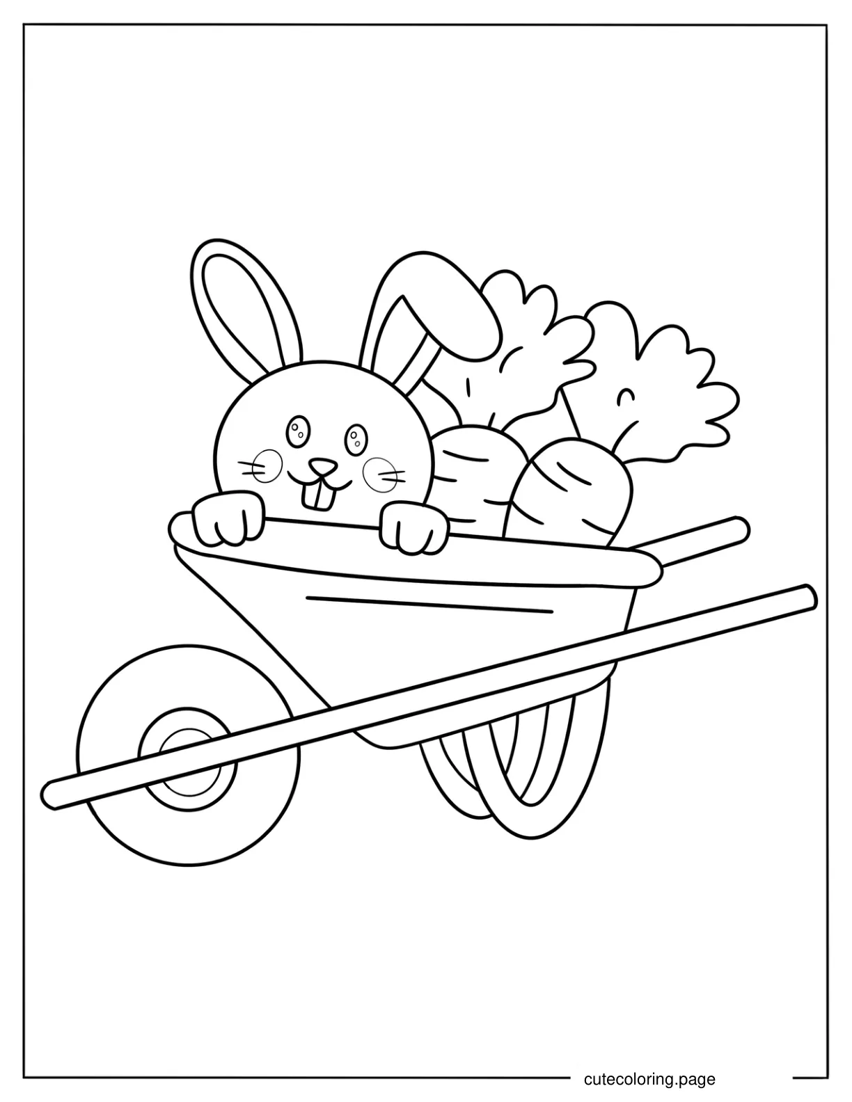 Rabbit In A Wheelbarrow With Carrots In Spring Coloring Sheet For Preschoolers coloring page