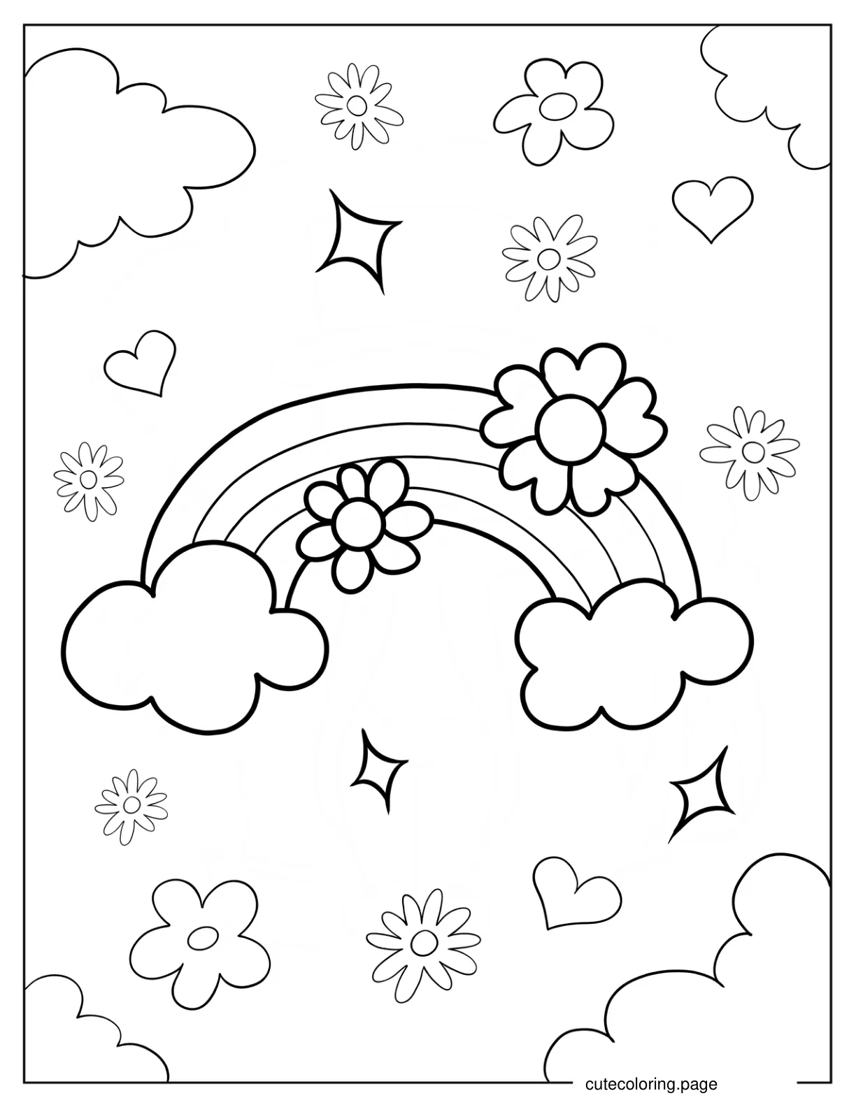 Spring Rainbow With Flowers Coloring Page For Preschoolers coloring page