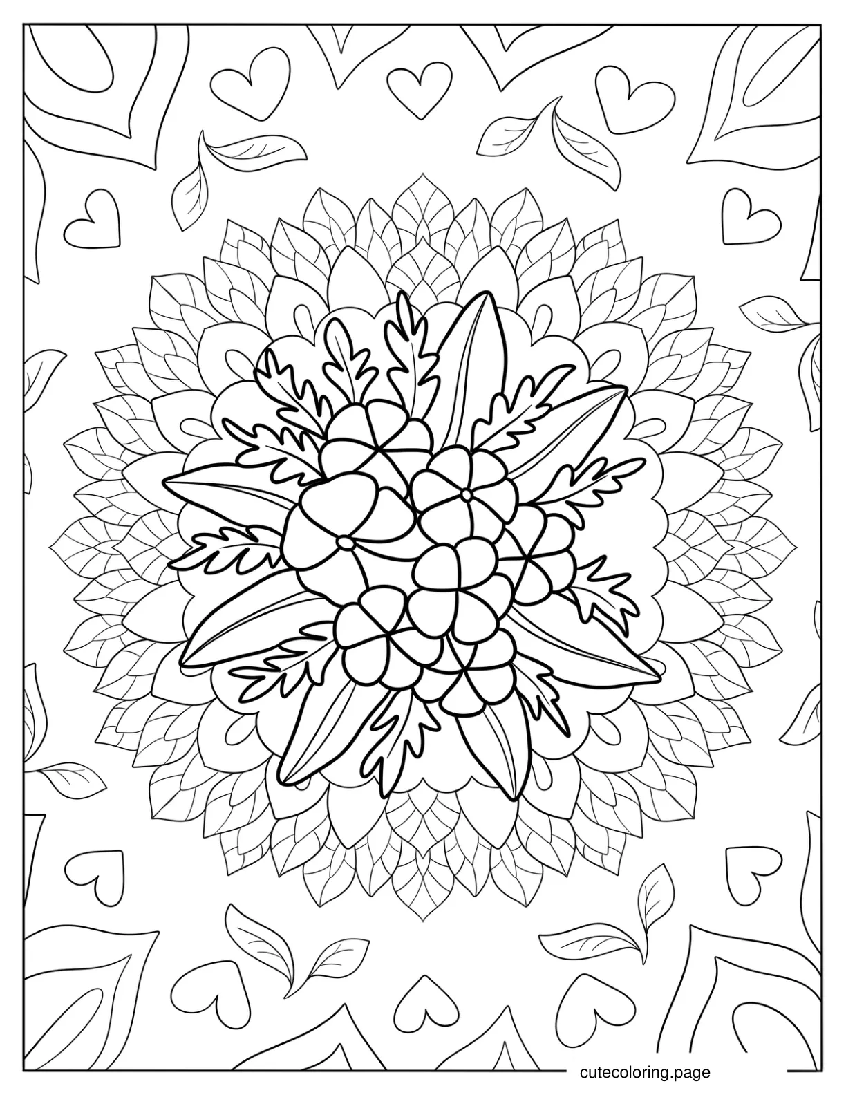 Top View Of Spring Flower With Tons Of Leaves coloring page
