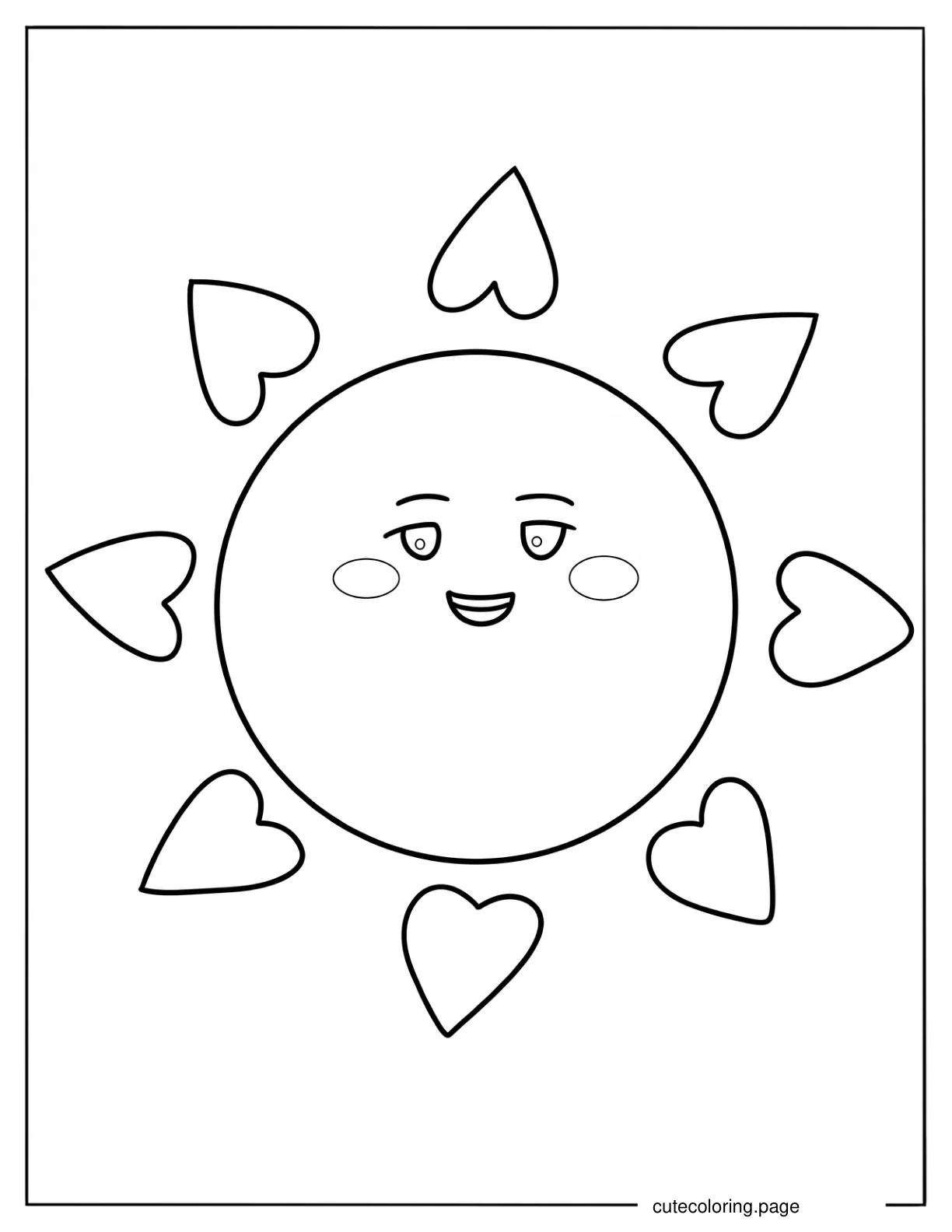 Adorable Summer Sun With Love Heart Sunrays Coloring Page For Preschoolers coloring page