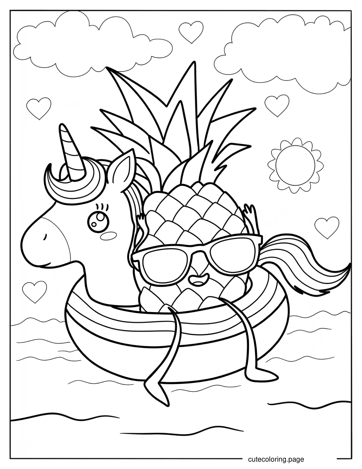 Cheerful Pineapple On A Unicorn Floatie Coloring Page coloring page
