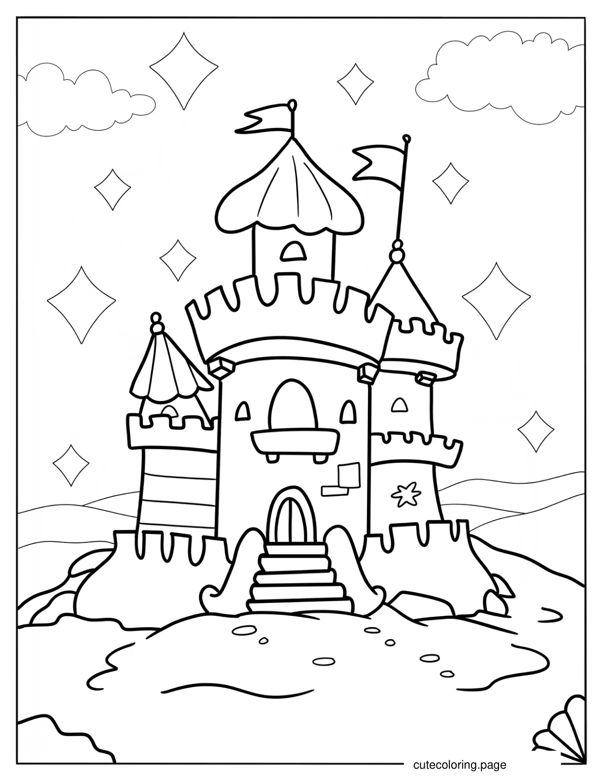 Cute Summer Sandcastle Coloring Page For Preschoolers coloring page
