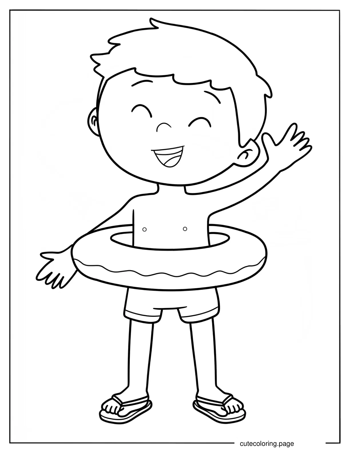 Little Boy With Floatie In The Summer Coloring Page coloring page