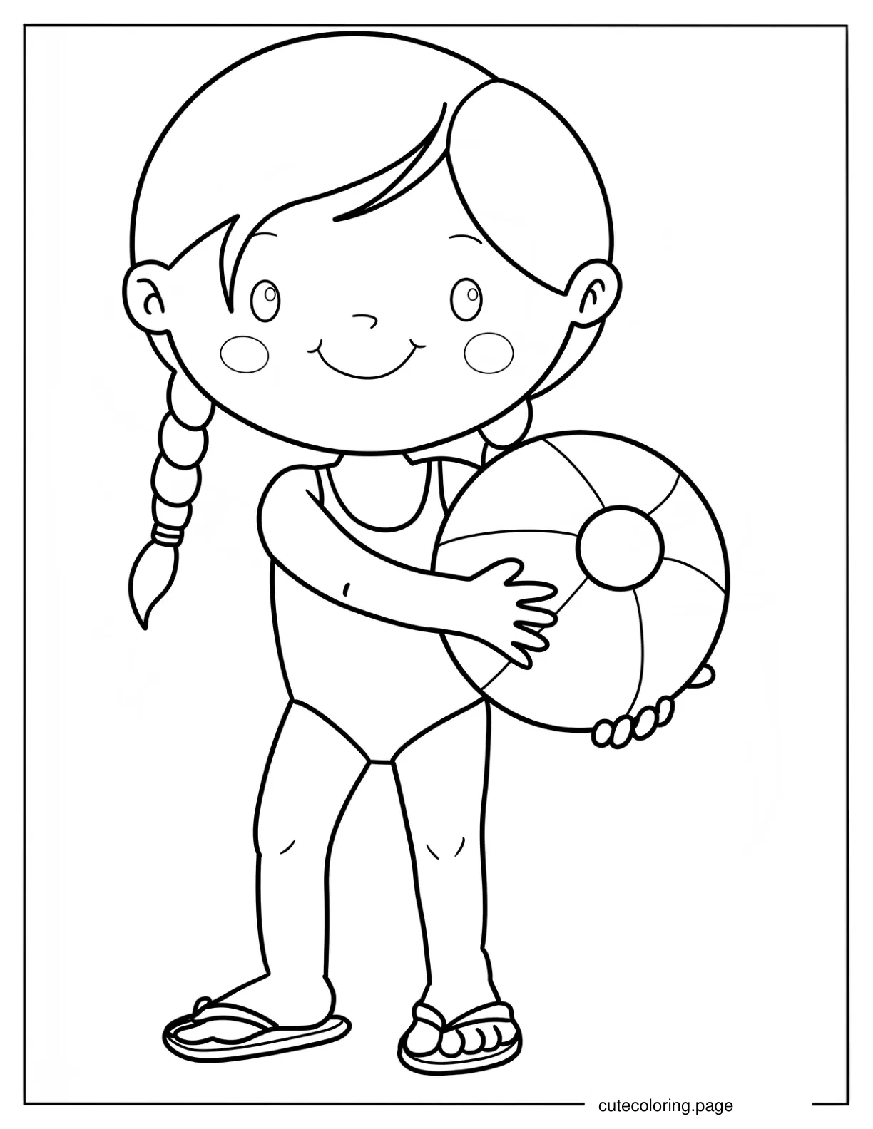 Simple Girl In Swimsuit With A Beach Ball Summer Coloring Sheet For Kids coloring page