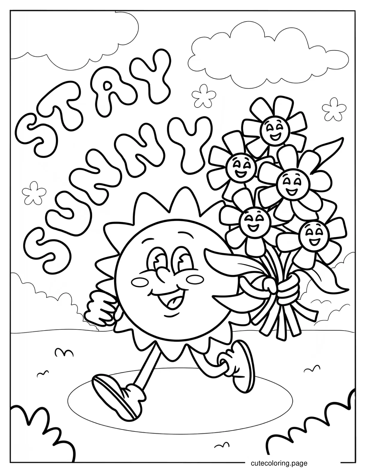 Stay Sunny With Sun And Flowers Summer Coloring Sheet For Kids coloring page