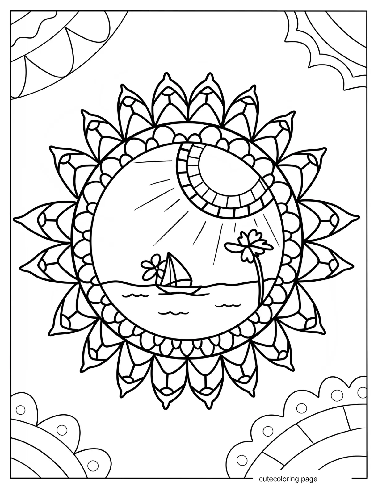 Summer Beach Landscape Mandala coloring page