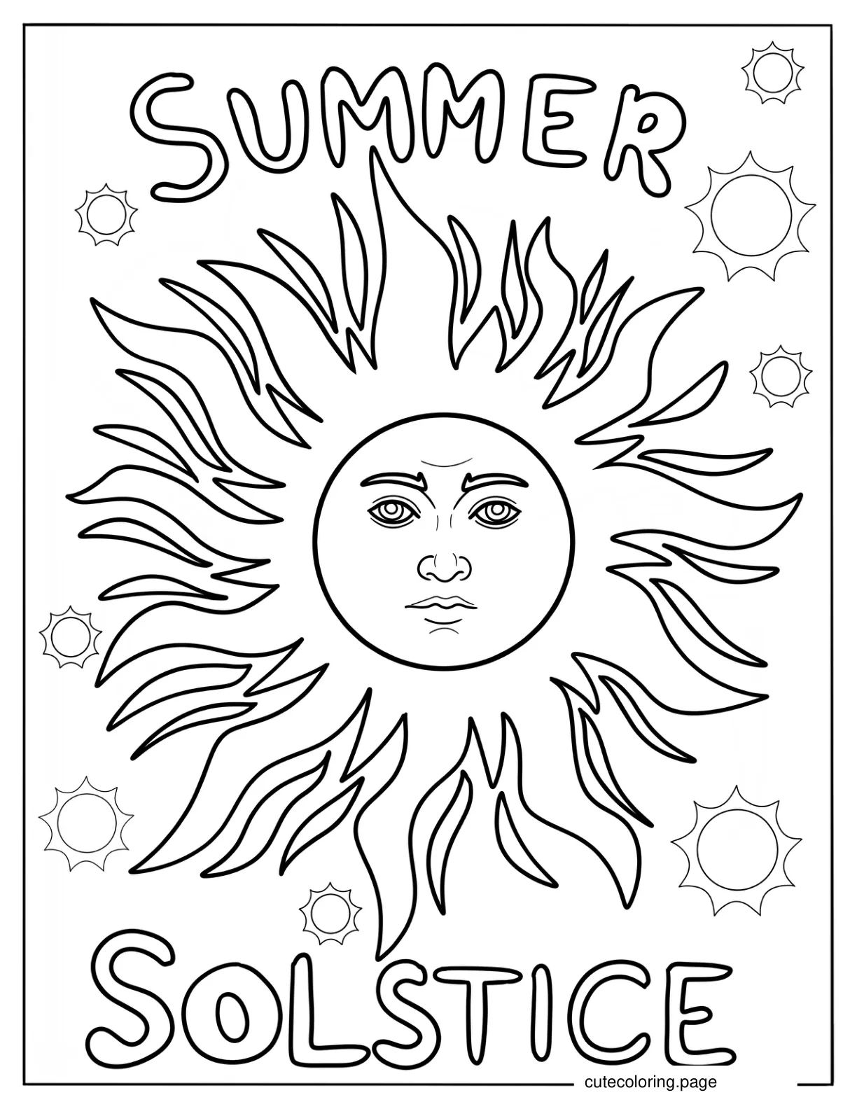 Summer Sun With Face Coloring Sheet coloring page