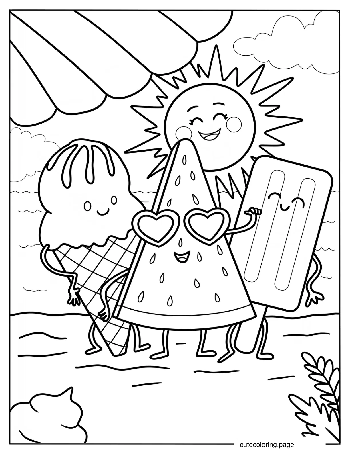 Summer Treats At The Beach Coloring Page For Kids coloring page