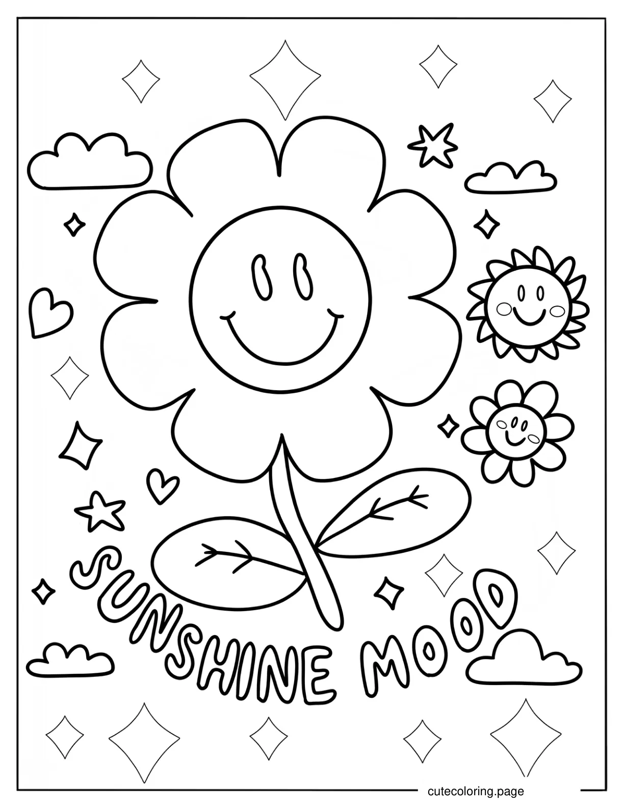Sunshine Mood Flower Summer Coloring Sheet For Preschoolers coloring page