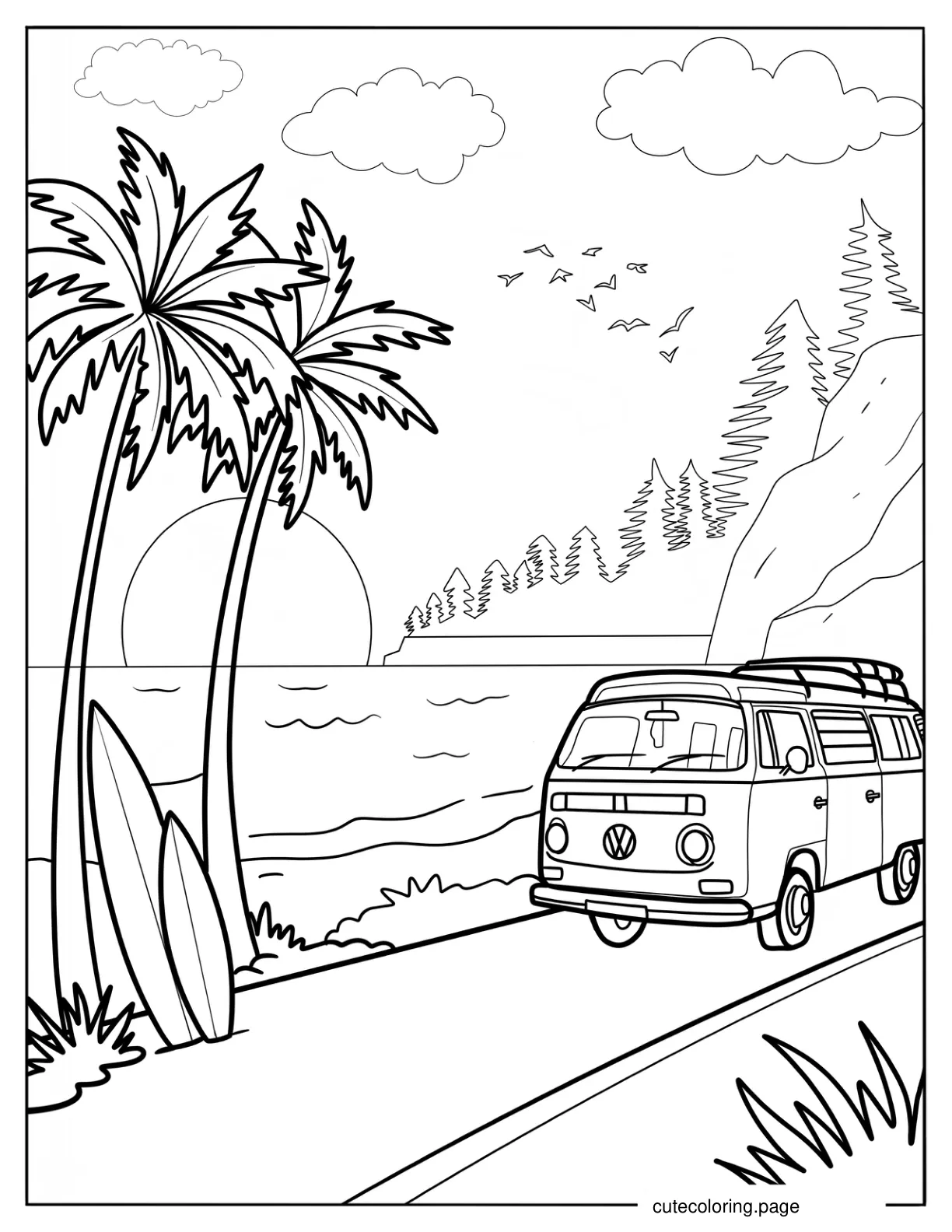 Volkswagen Driving Through A Beach In Summer Coloring Page coloring page